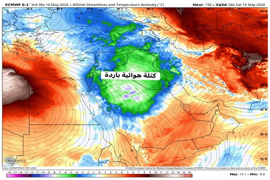 العراق سيتعرض نهاية يوم الجمعة ويوم السبت إلى كتلة هوائية باردة